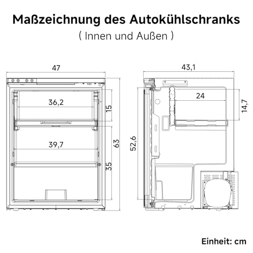 AAOBOSI Kompressor Kühlbox 65 L – Mit App-Steuerung, 12/24 V, bis -20 °C, elektrische Kühlbox mit LED für Auto, Wohnwagen, Camping & Reisen