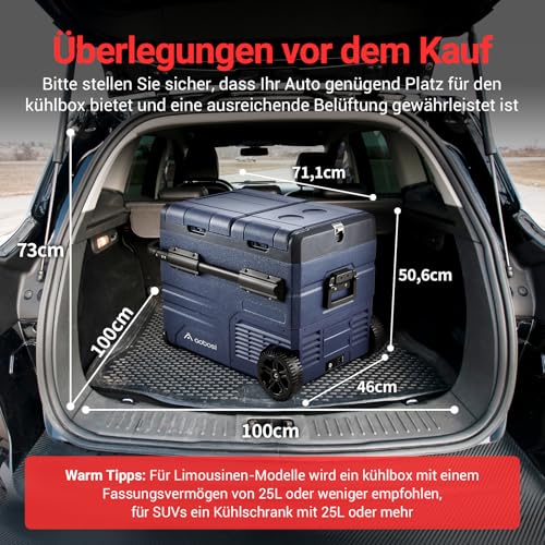 AAOBOSI Kompressor Kühlbox 45 L – Dual Zone, mit App-Steuerung, USB-Ladefunktion, LED, 12/24 V & 100–240 V, mit Rollen für Auto & Campin