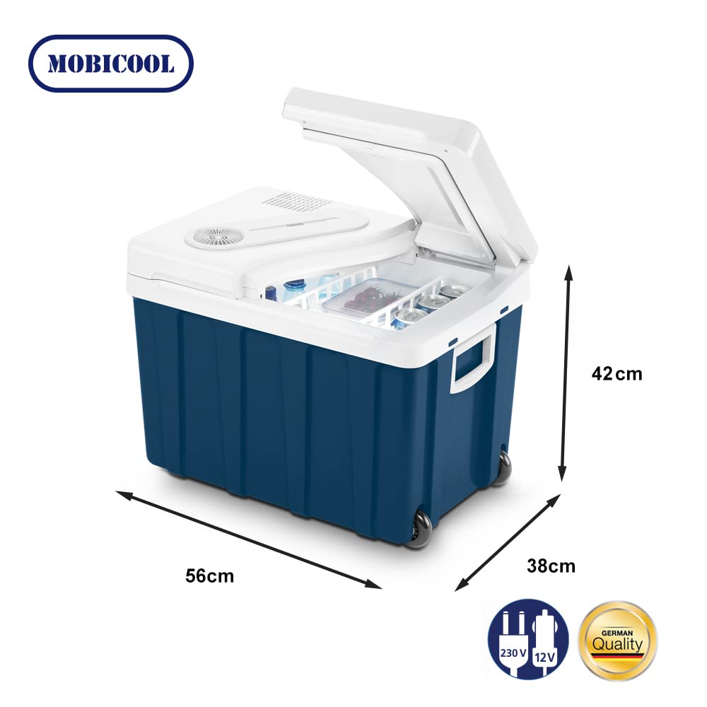 Mobicool MQ40W Kühlbox mit Rollen | Elektrisch | 39 L | 12V, 230V | für Auto, Boot, Reisemobil und Steckdose