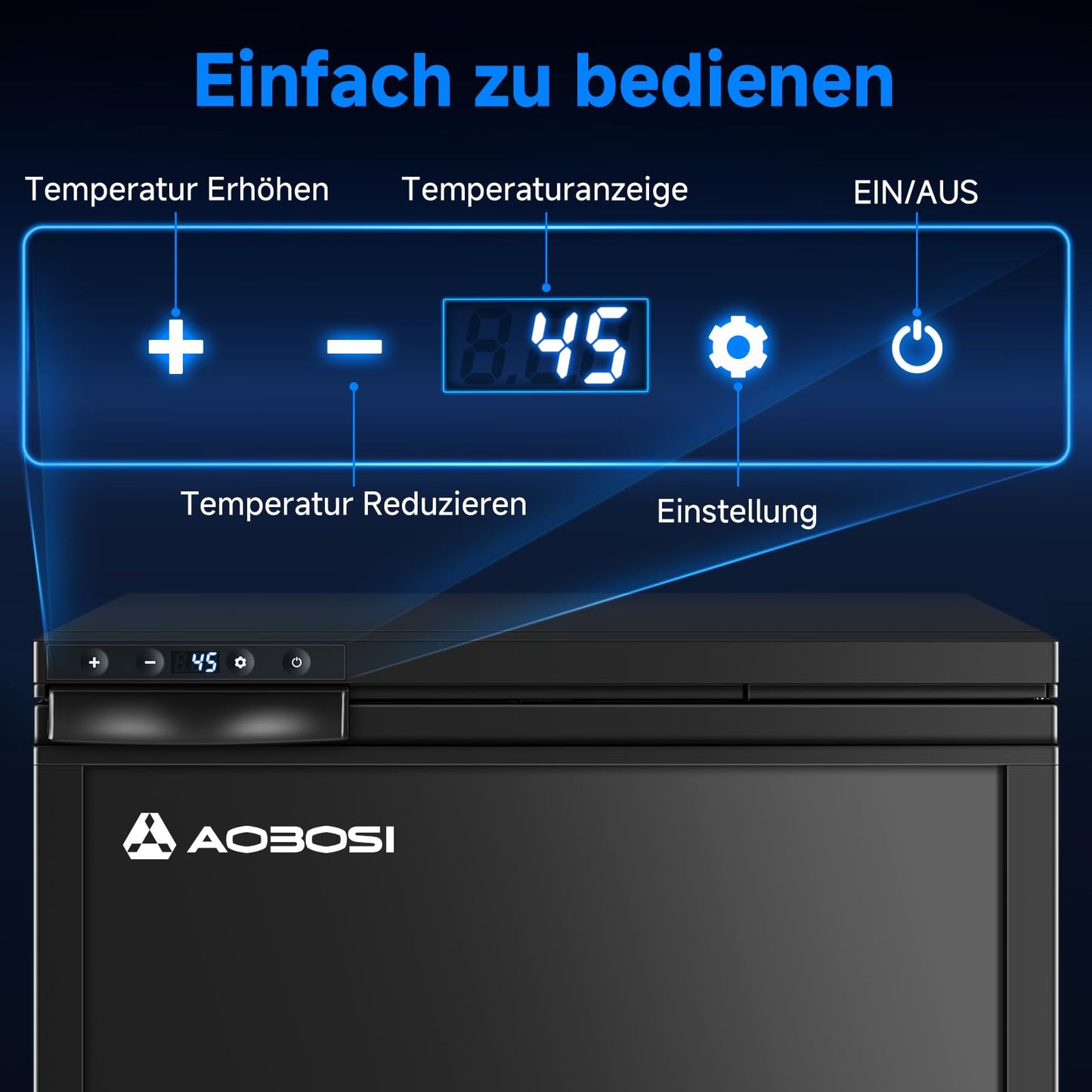 AAOBOSI Kompressor Kühlbox 65 L – Mit App-Steuerung, 12/24 V, bis -20 °C, elektrische Kühlbox mit LED für Auto, Wohnwagen, Camping & Reisen