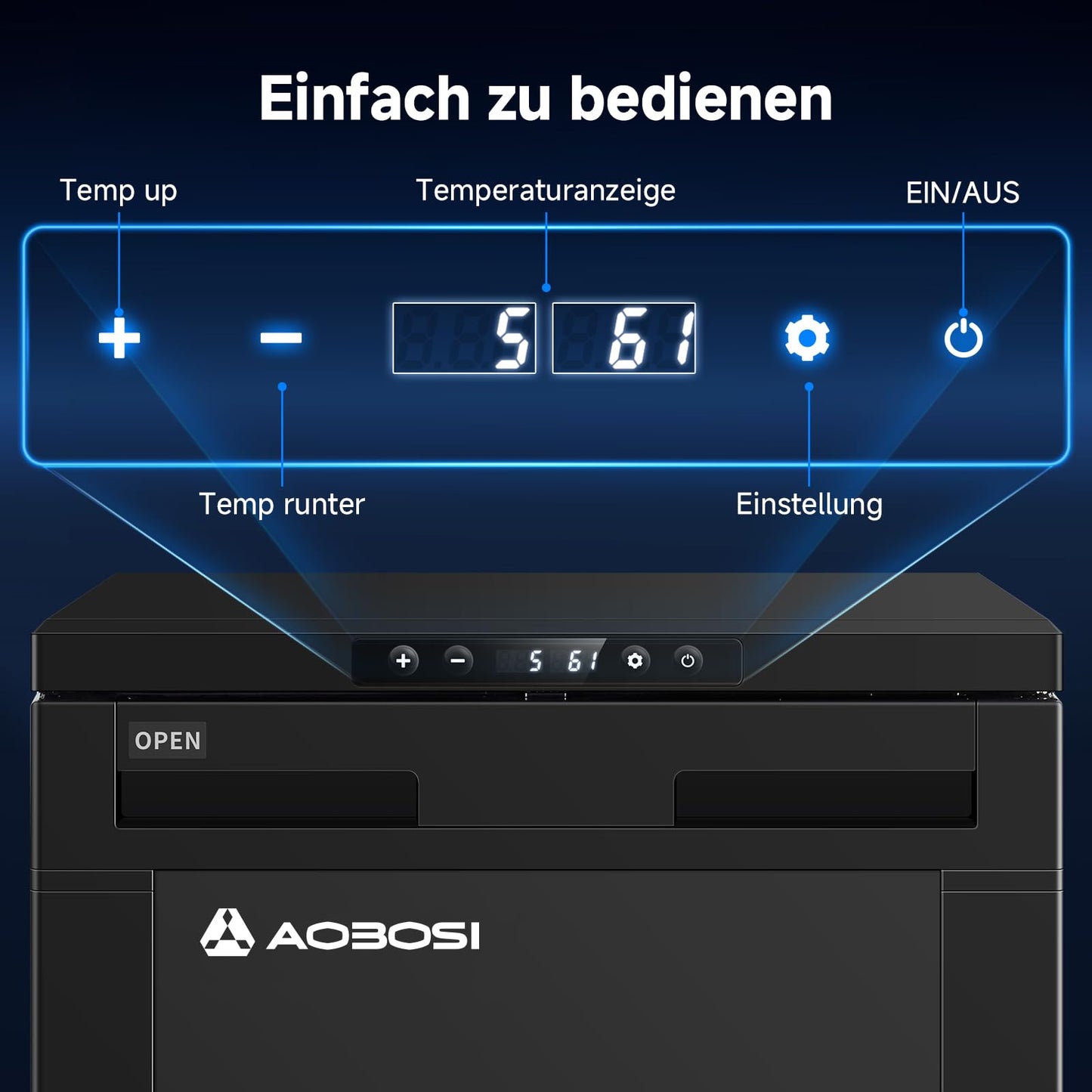 AAOBOSI Kompressor Kühlbox 83 L – Mit App-Steuerung, 12/24 V, bis -20 °C, elektrische Kühlbox mit LED für Auto, Wohnwagen, Camping & Reisen