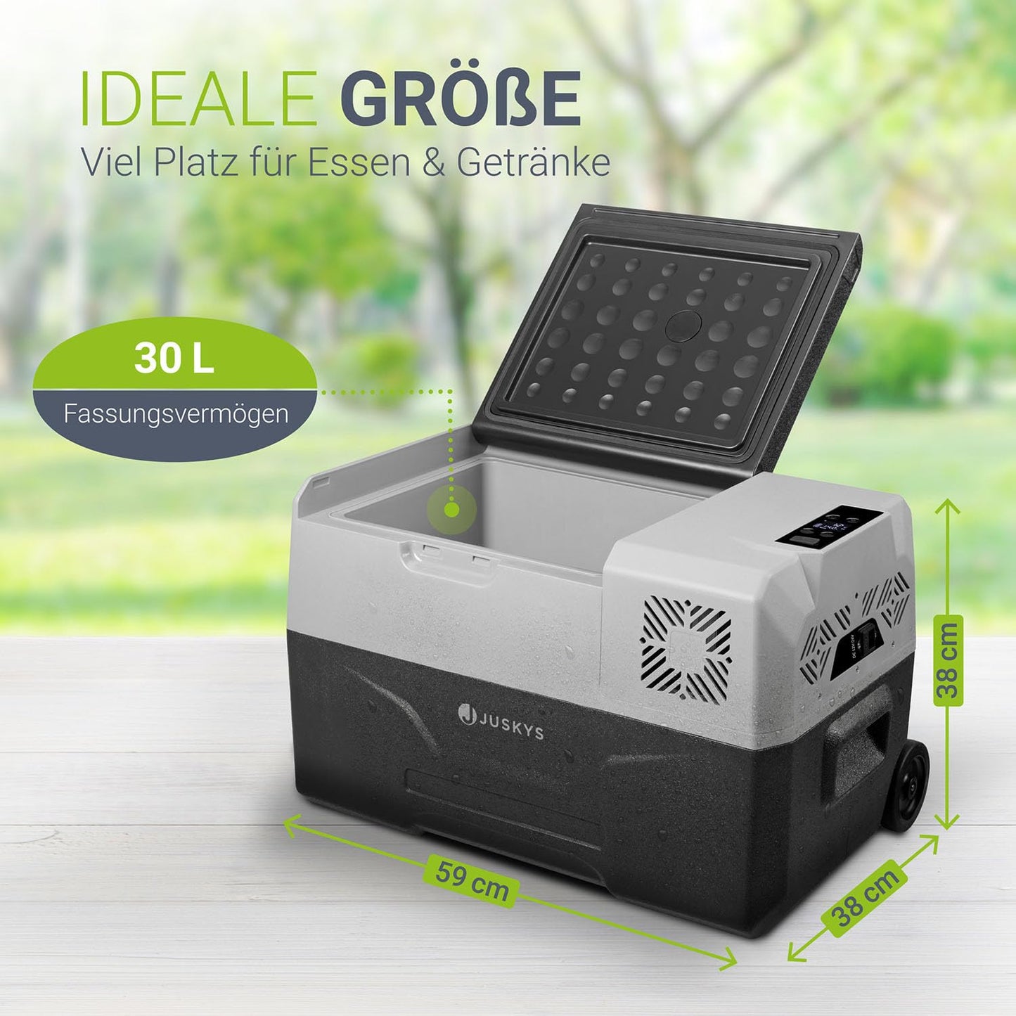 Juskys Kompressor Kühlbox 30 Liter 12/24/230 V für Auto, Lkw, Reisemobil, Camping - Mini Kühlschrank kalt & warm - Kompressorkühlbox Steckdose - Grau