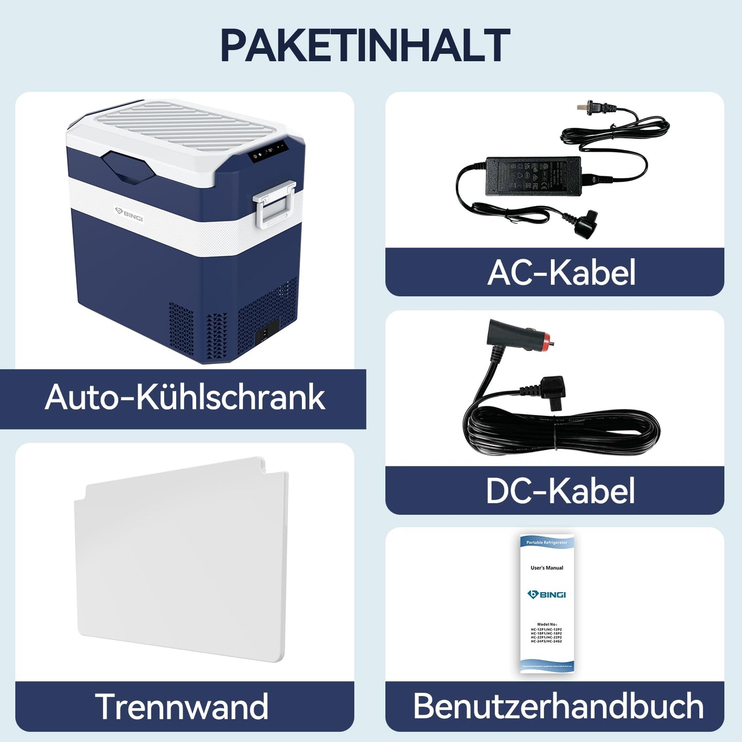 BINGI Kompressor Kühlbox 38 L – Tragbarer Auto-Kühlschrank 12/24 V & 230 V, Mini-Gefrierschrank -18 °C bis 15 °C für Auto, Camping & Zuhause