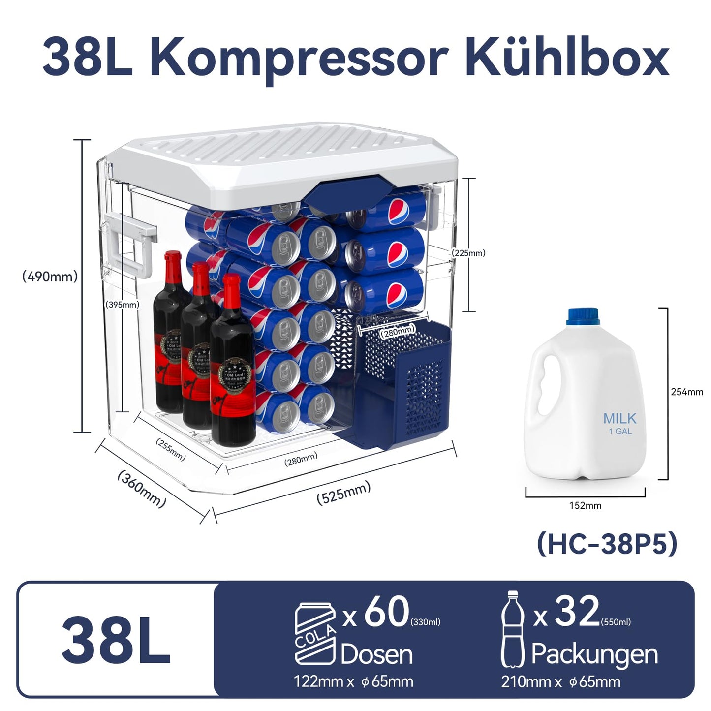 BINGI Kompressor Kühlbox 38 L – Tragbarer Auto-Kühlschrank 12/24 V & 230 V, Mini-Gefrierschrank -18 °C bis 15 °C für Auto, Camping & Zuhause