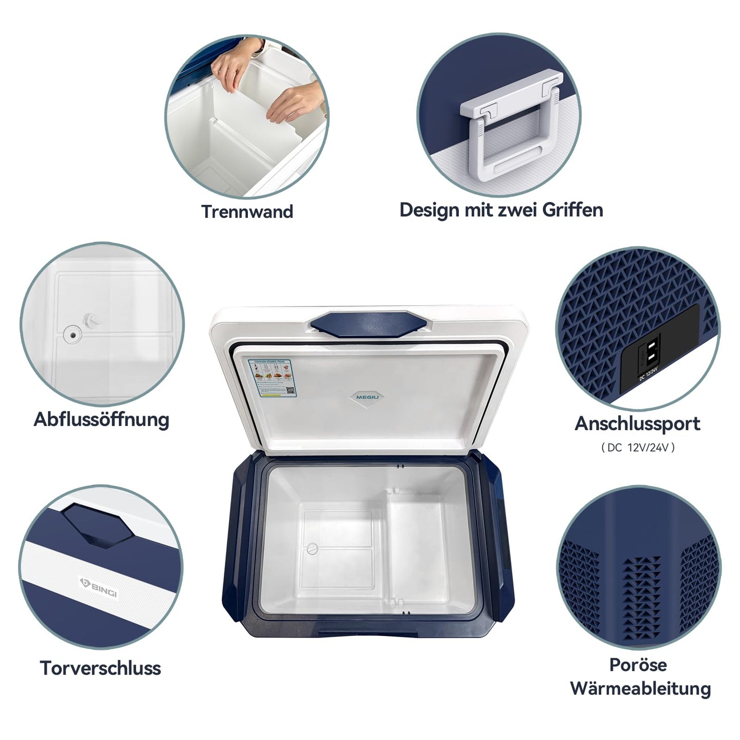 BINGI Kompressor Kühlbox 38 L – Tragbarer Auto-Kühlschrank 12/24 V & 230 V, Mini-Gefrierschrank -18 °C bis 15 °C für Auto, Camping & Zuhause
