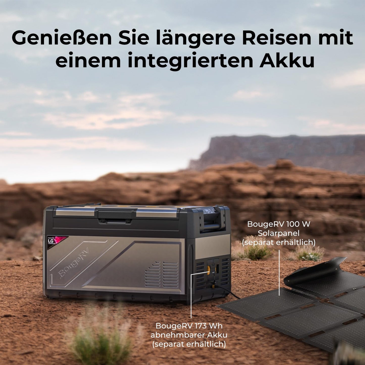 BougeRV Rocky2 Kompressor Kühlbox 39 L – Mit 173Wh Akku, Dual Zone, 12/24 V & 230 V, Solaraufladung, bis -20 °C, für Auto, Camping & Reisen