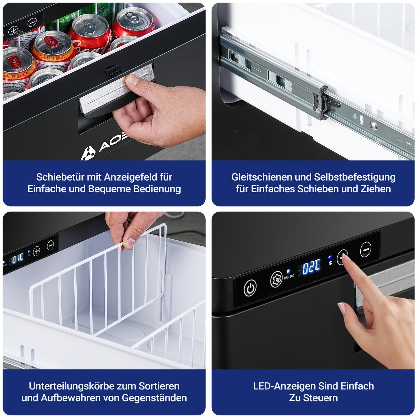 AAOBOSI Kompressor Kühlbox 31 L – Schubladen-Kühlbox mit APP-Steuerung, 12/24 V, bis -20 °C, für Auto, LKW, Boot, Camping & Steckdose