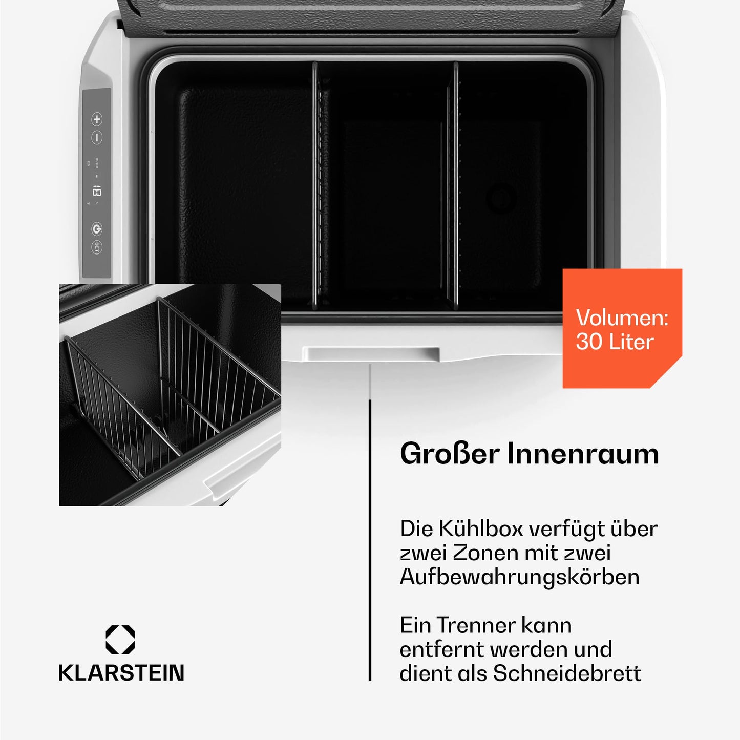 Klarstein PolarForce Kühlbox 30 L – Tragbare Kompressor-Gefrierbox mit LCD, -20 °C bis 20 °C, 12 V/230 V & ECO-Modus, ideal für Camping