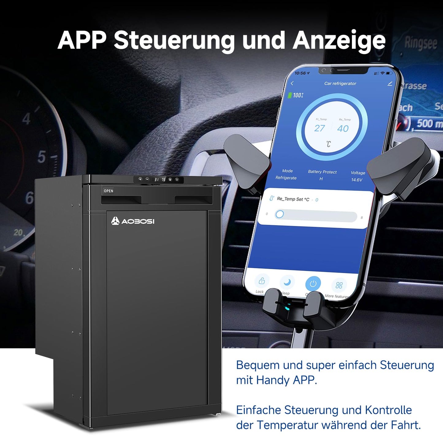 AAOBOSI Kompressor Kühlbox 83 L – Mit App-Steuerung, 12/24 V, bis -20 °C, elektrische Kühlbox mit LED für Auto, Wohnwagen, Camping & Reisen