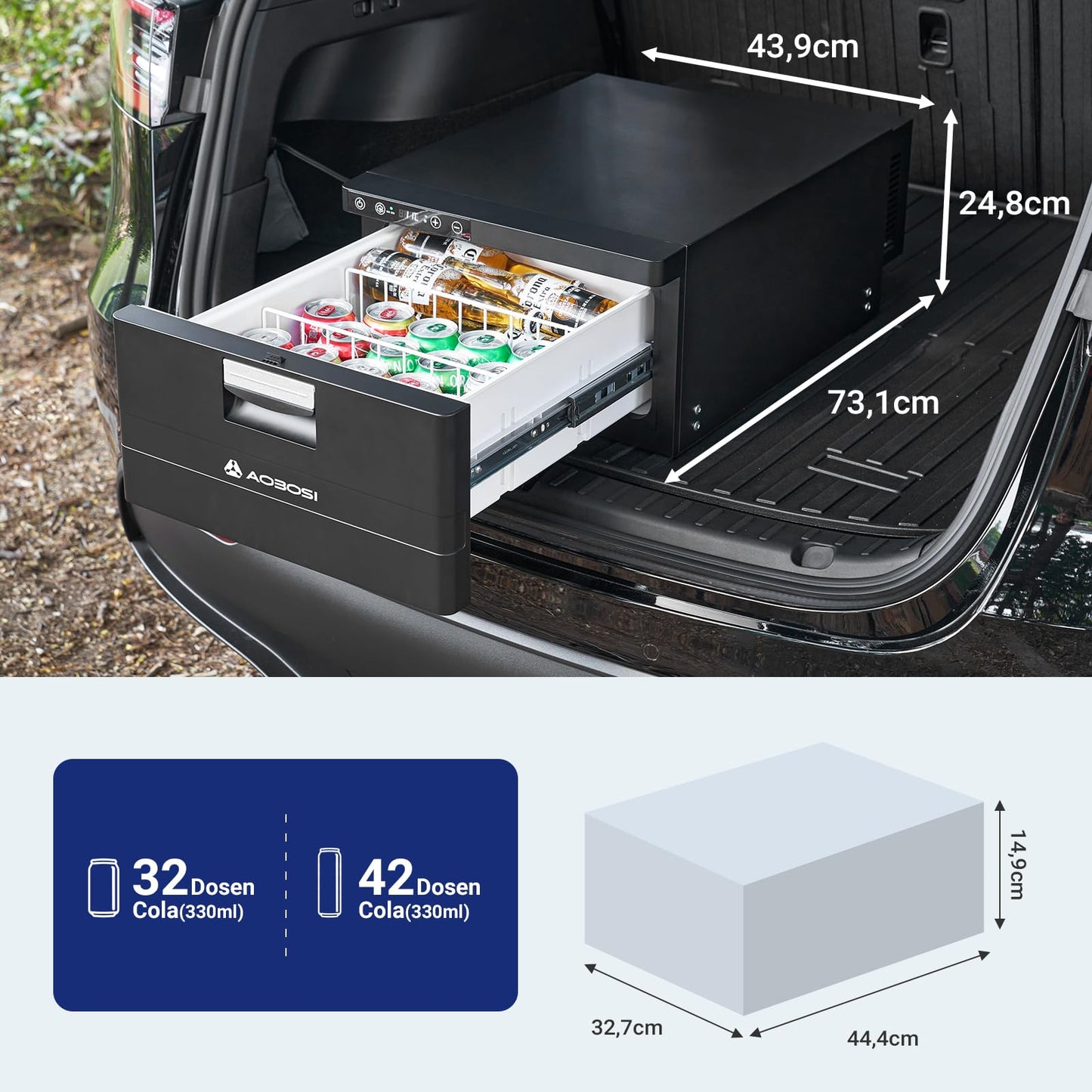 AAOBOSI Kompressor Kühlbox 31 L – Schubladen-Kühlbox mit APP-Steuerung, 12/24 V, bis -20 °C, für Auto, LKW, Boot, Camping & Steckdose