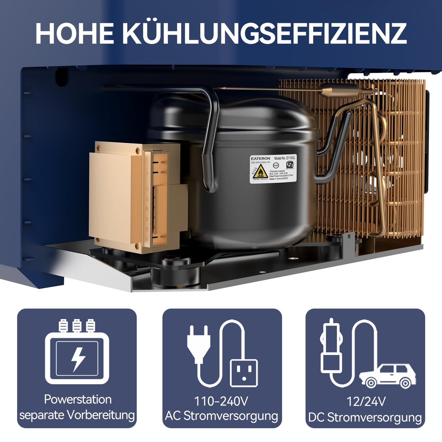 BINGI Kompressor Kühlbox 38 L – Tragbarer Auto-Kühlschrank 12/24 V & 230 V, Mini-Gefrierschrank -18 °C bis 15 °C für Auto, Camping & Zuhause