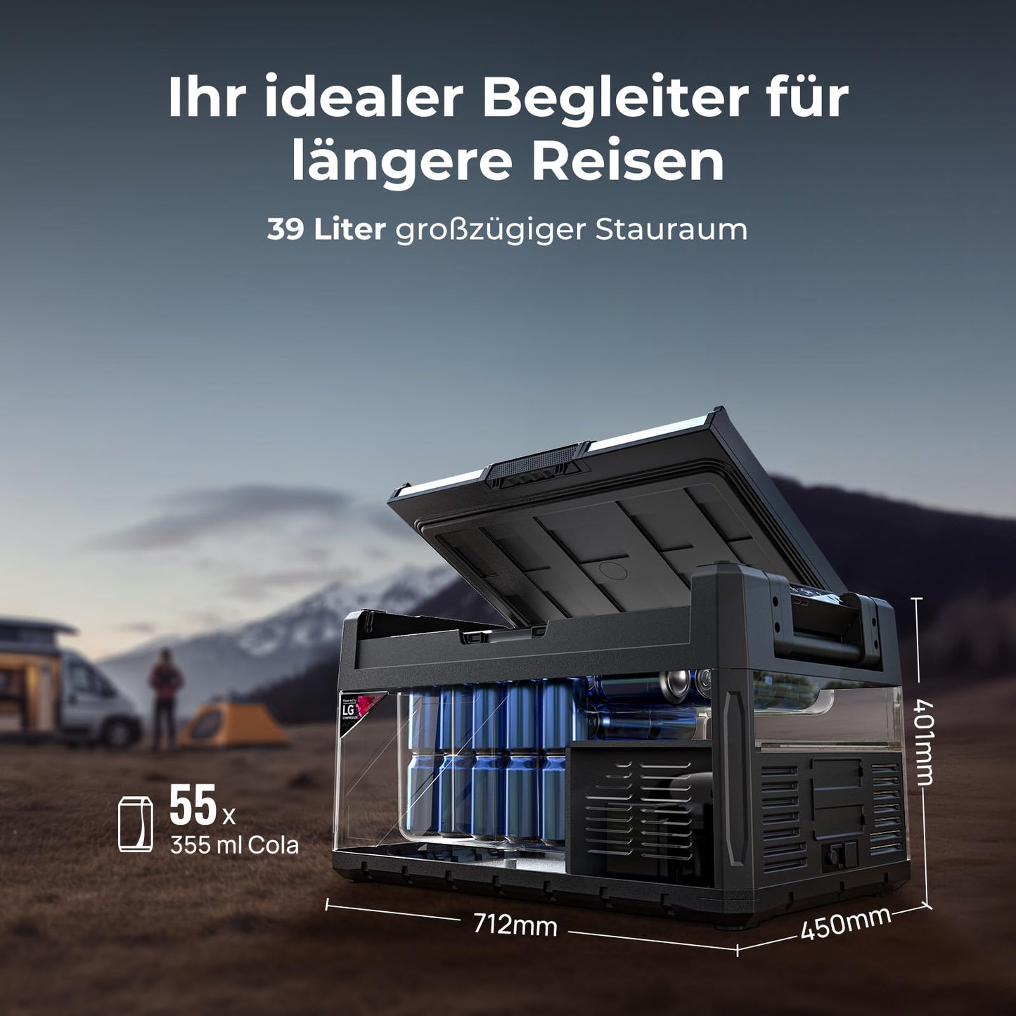 BougeRV Rocky2 Kompressor Kühlbox 39 L – Mit 173Wh Akku, Dual Zone, 12/24 V & 230 V, Solaraufladung, bis -20 °C, für Auto, Camping & Reisen