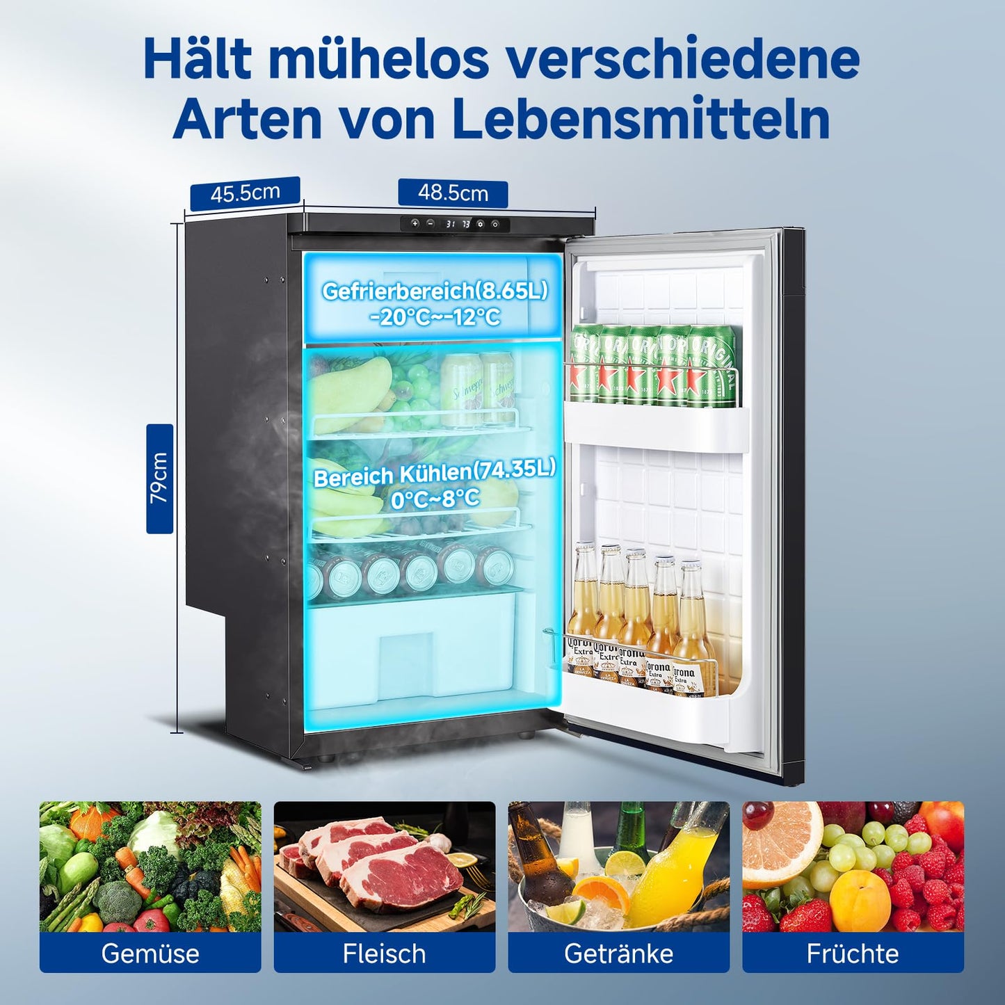 AAOBOSI Kompressor Kühlbox 83 L – Mit App-Steuerung, 12/24 V, bis -20 °C, elektrische Kühlbox mit LED für Auto, Wohnwagen, Camping & Reisen