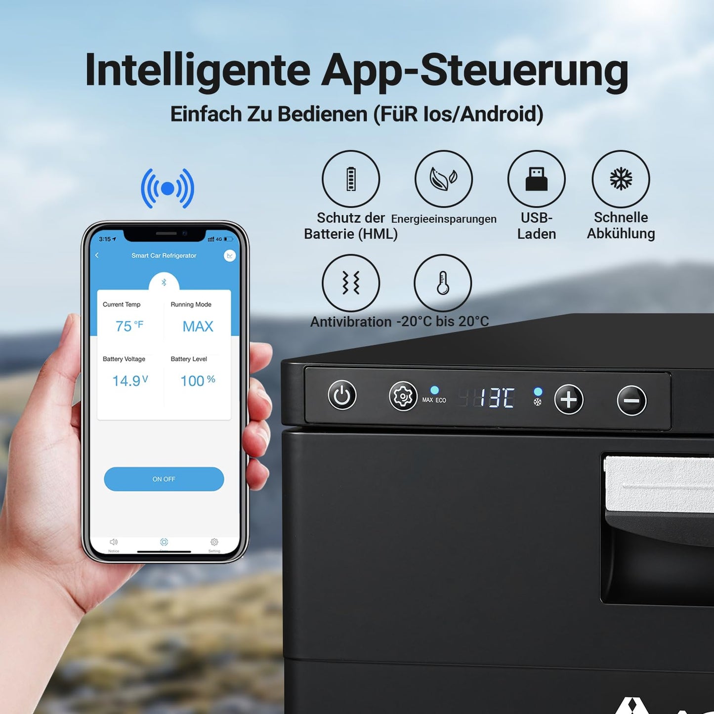 AAOBOSI Kompressor Kühlbox 31 L – Schubladen-Kühlbox mit APP-Steuerung, 12/24 V, bis -20 °C, für Auto, LKW, Boot, Camping & Steckdose