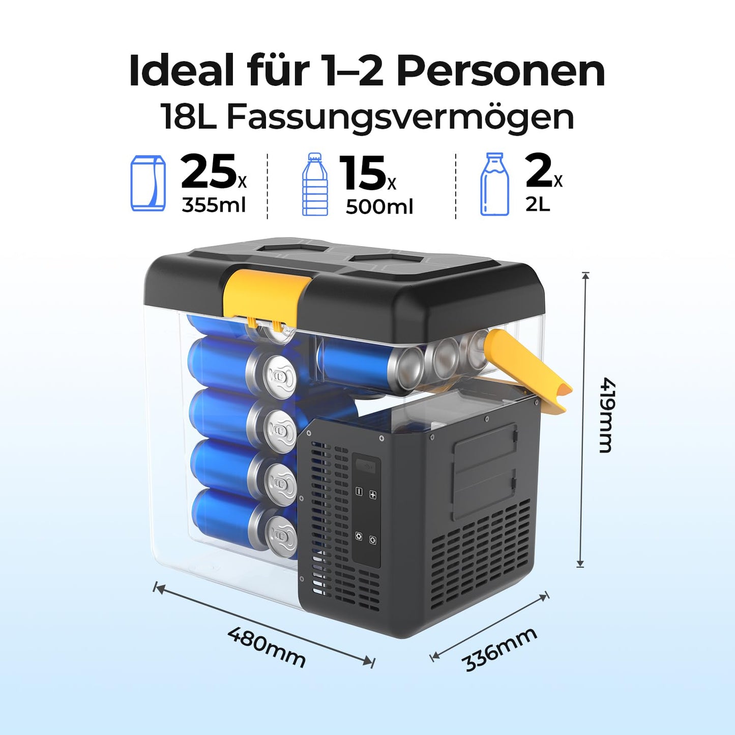 BougeRV CRH Kompressor Kühlbox 18 L – Mit 173Wh Akku, App-Steuerung, 12/230 V, tragbar, -20 °C bis 20 °C für Camping, Reisen & Boot
