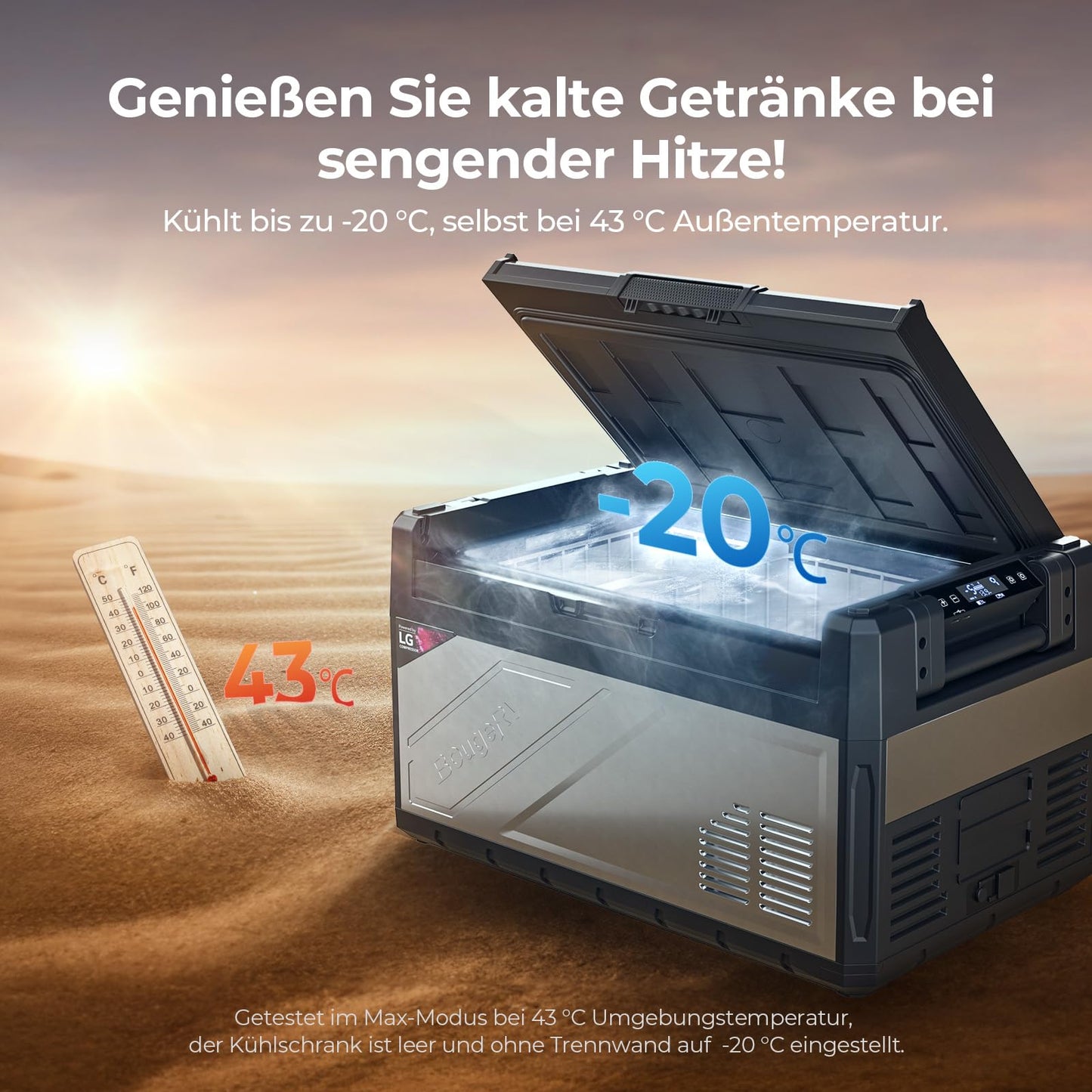 BougeRV Rocky2 Kompressor Kühlbox 39 L – Mit 173Wh Akku, Dual Zone, 12/24 V & 230 V, Solaraufladung, bis -20 °C, für Auto, Camping & Reisen