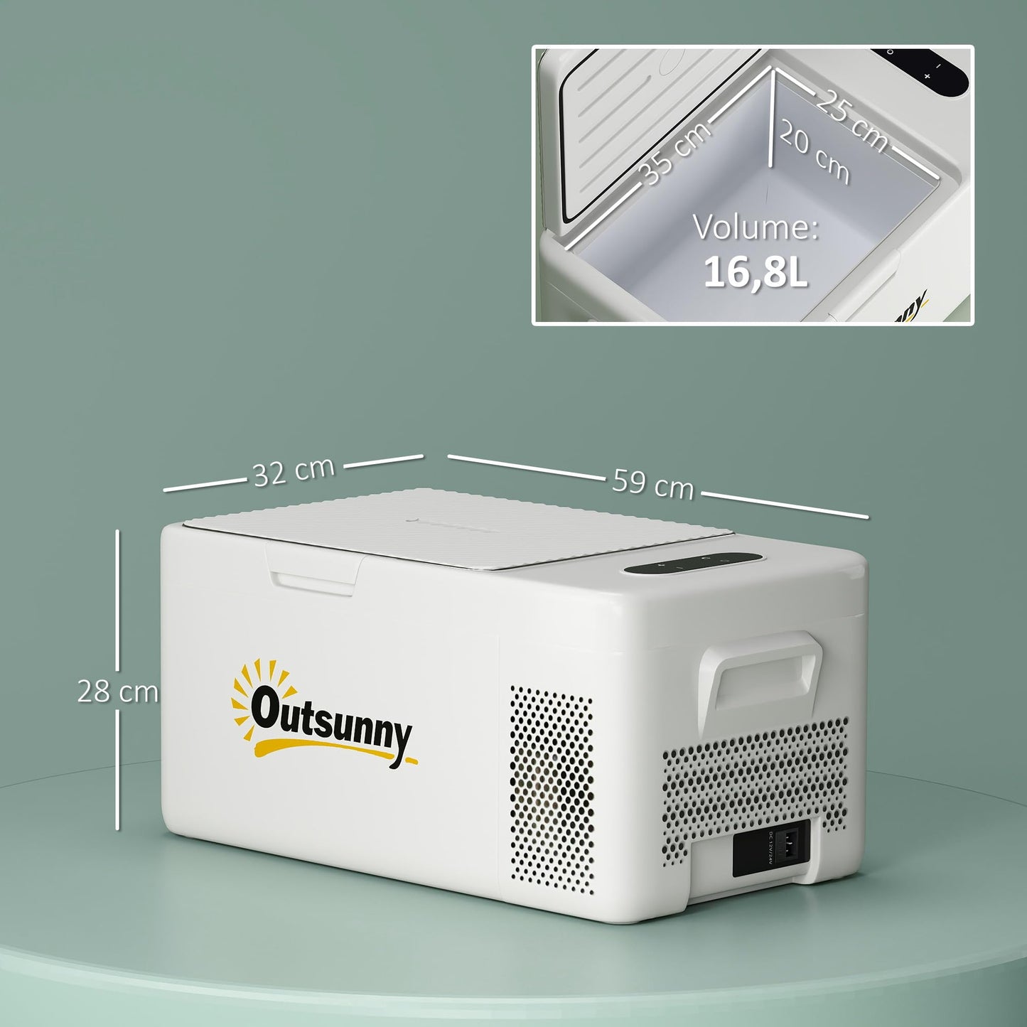 Outsunny Kompressor Kühlbox 16,8 L – Elektrisch, bis -20 °C, leise mit LED & ECO-Modus, 12/230 V Mini-Gefrierbox für Auto, Boot & Reisen, cremeweiß