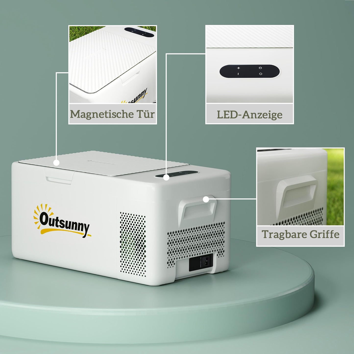 Outsunny Kompressor Kühlbox 16,8 L – Elektrisch, bis -20 °C, leise mit LED & ECO-Modus, 12/230 V Mini-Gefrierbox für Auto, Boot & Reisen, cremeweiß