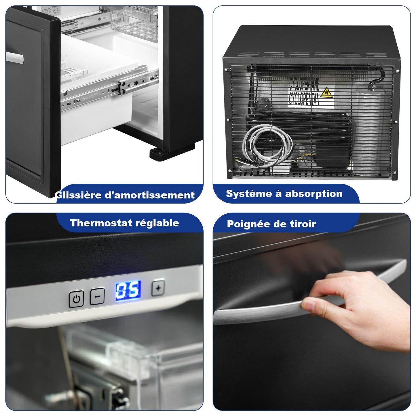 Smad Schubladen-Kühlbox 45 L – Absorber-Kühlschrank 12 V/230 V, 0–15 °C, elektrische Camping-Kühlbox für Auto, LKW, Boot & Reisemobil, schwarz
