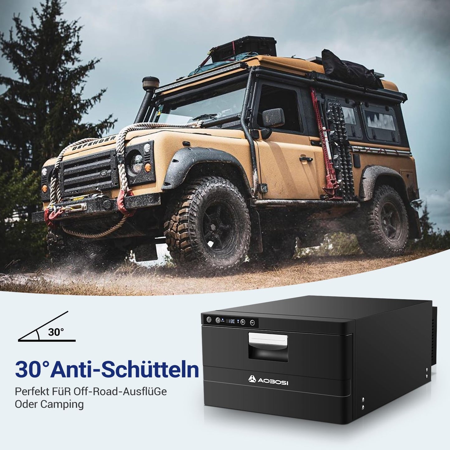 AAOBOSI Kompressor Kühlbox 31 L – Schubladen-Kühlbox mit APP-Steuerung, 12/24 V, bis -20 °C, für Auto, LKW, Boot, Camping & Steckdose
