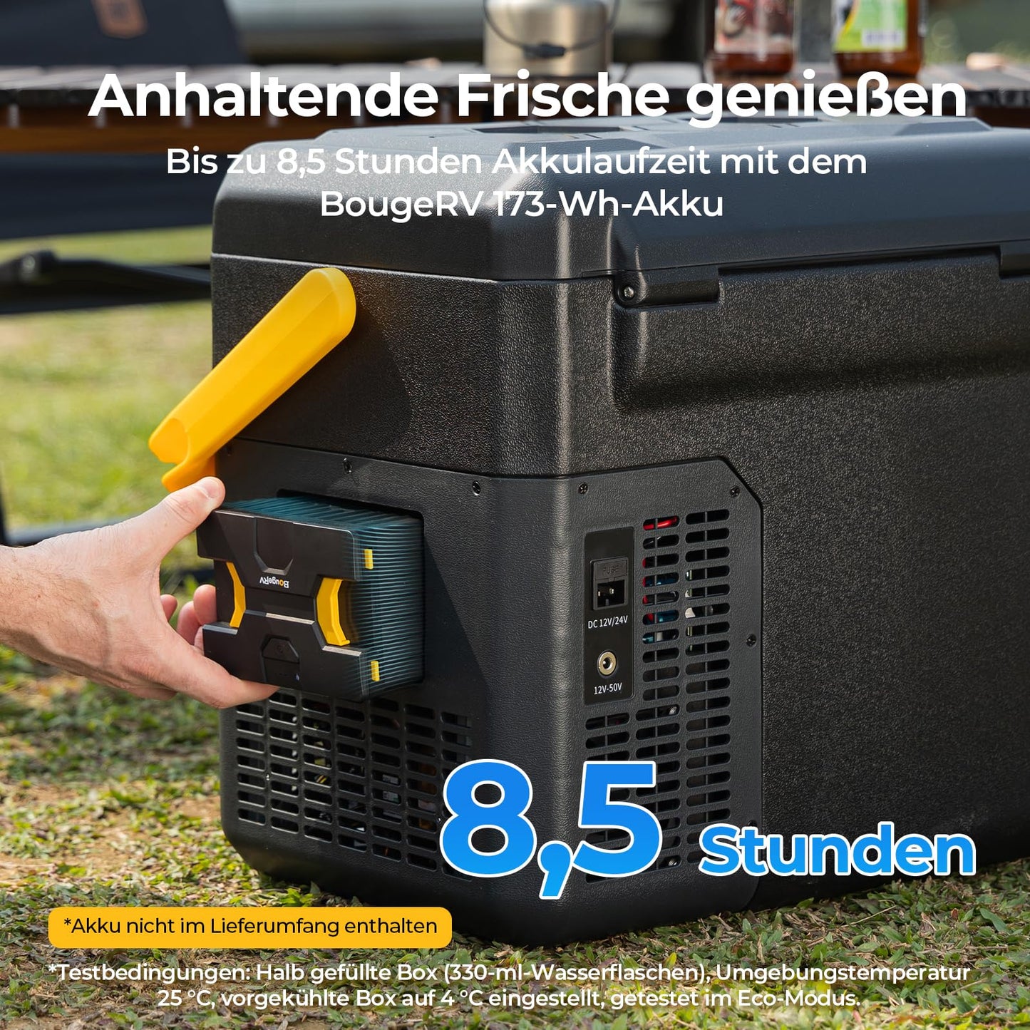 BougeRV CRH Kompressor Kühlbox 18 L – Tragbar mit Griff & App-Steuerung, 12/24 V & 230 V, mit Akkufach, -20 °C bis 20 °C für Auto & Camping