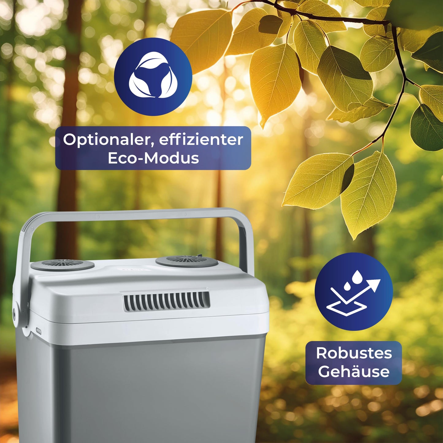 KLAMER elektrische Kühlbox 25 L – Mit Kühl- & Warmhaltefunktion, 12 V/230 V Anschlüsse, tragbare Auto-Kühlbox für Camping, Garten & Ausflüge, grau