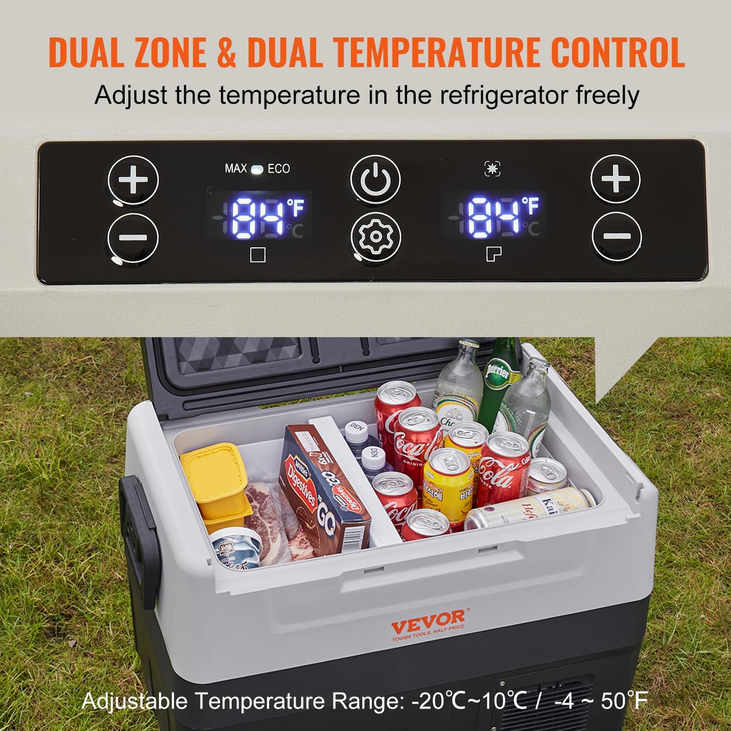 VEVOR Kompressor Kühlbox 55 L – Tragbar mit Griff & Rollen, Dual-Zone, -20 °C bis 10 °C, 12/24 V & 230 V, für Auto, LKW, Boot & Camping