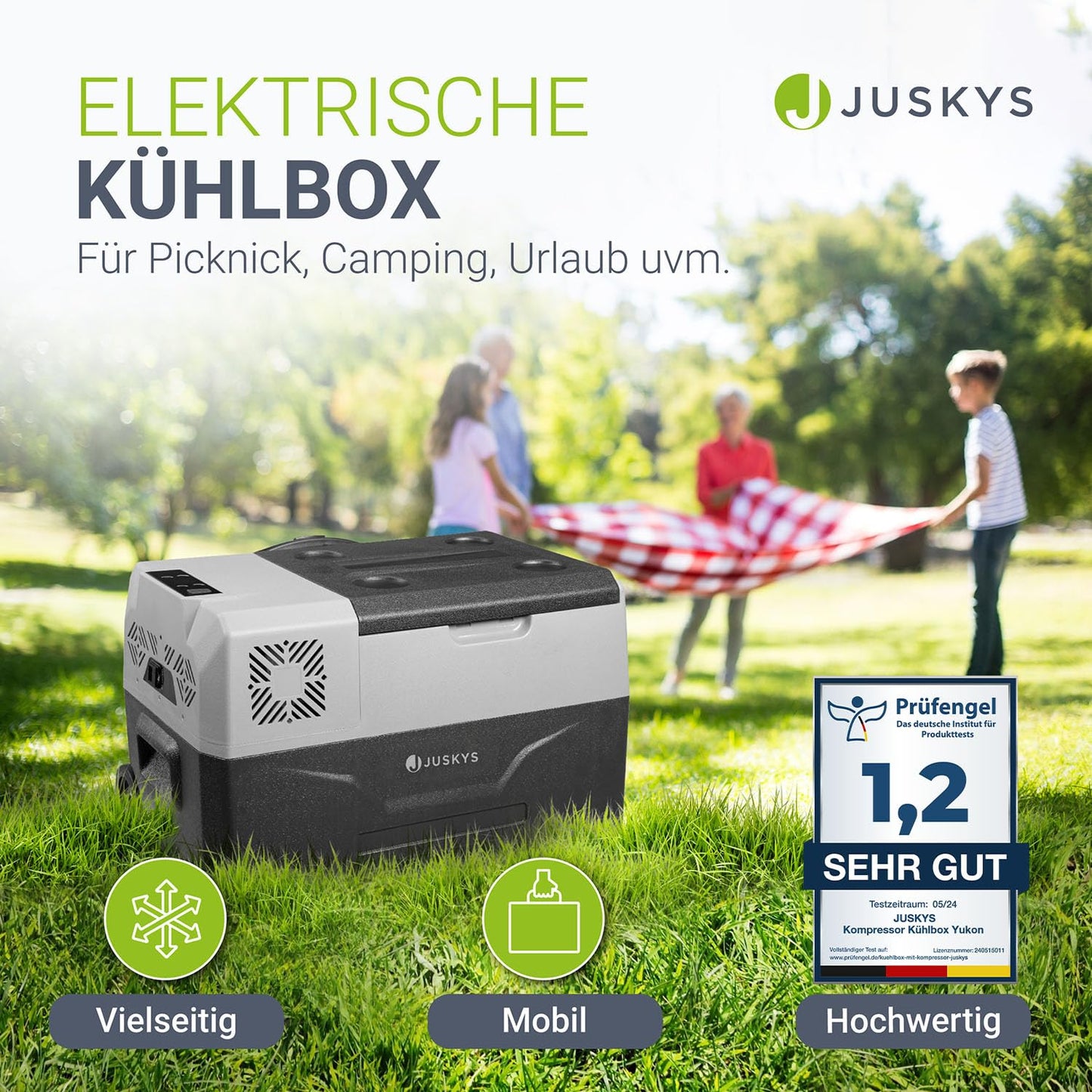 Juskys Kompressor Kühlbox 30 Liter 12/24/230 V für Auto, Lkw, Reisemobil, Camping - Mini Kühlschrank kalt & warm - Kompressorkühlbox Steckdose - Grau