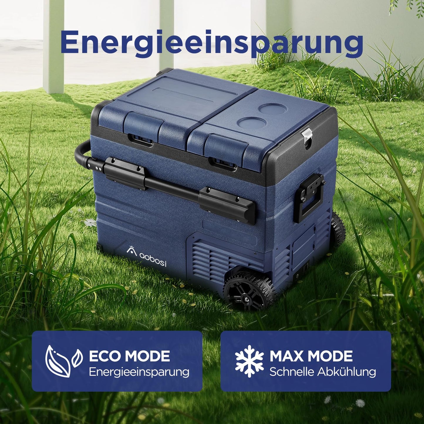 AAOBOSI Kompressor Kühlbox 45 L – Dual Zone, mit App-Steuerung, USB-Ladefunktion, LED, 12/24 V & 100–240 V, mit Rollen für Auto & Campin