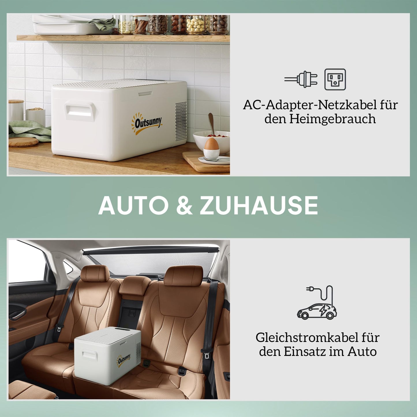 Outsunny Kompressor Kühlbox 16,8 L – Elektrisch, bis -20 °C, leise mit LED & ECO-Modus, 12/230 V Mini-Gefrierbox für Auto, Boot & Reisen, cremeweiß