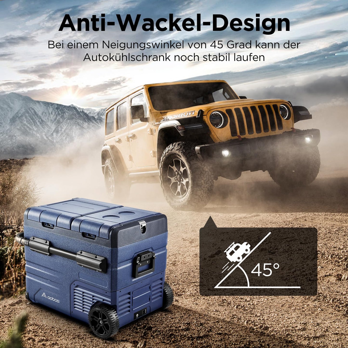 AAOBOSI Kompressor Kühlbox 45 L – Dual Zone, mit App-Steuerung, USB-Ladefunktion, LED, 12/24 V & 100–240 V, mit Rollen für Auto & Campin