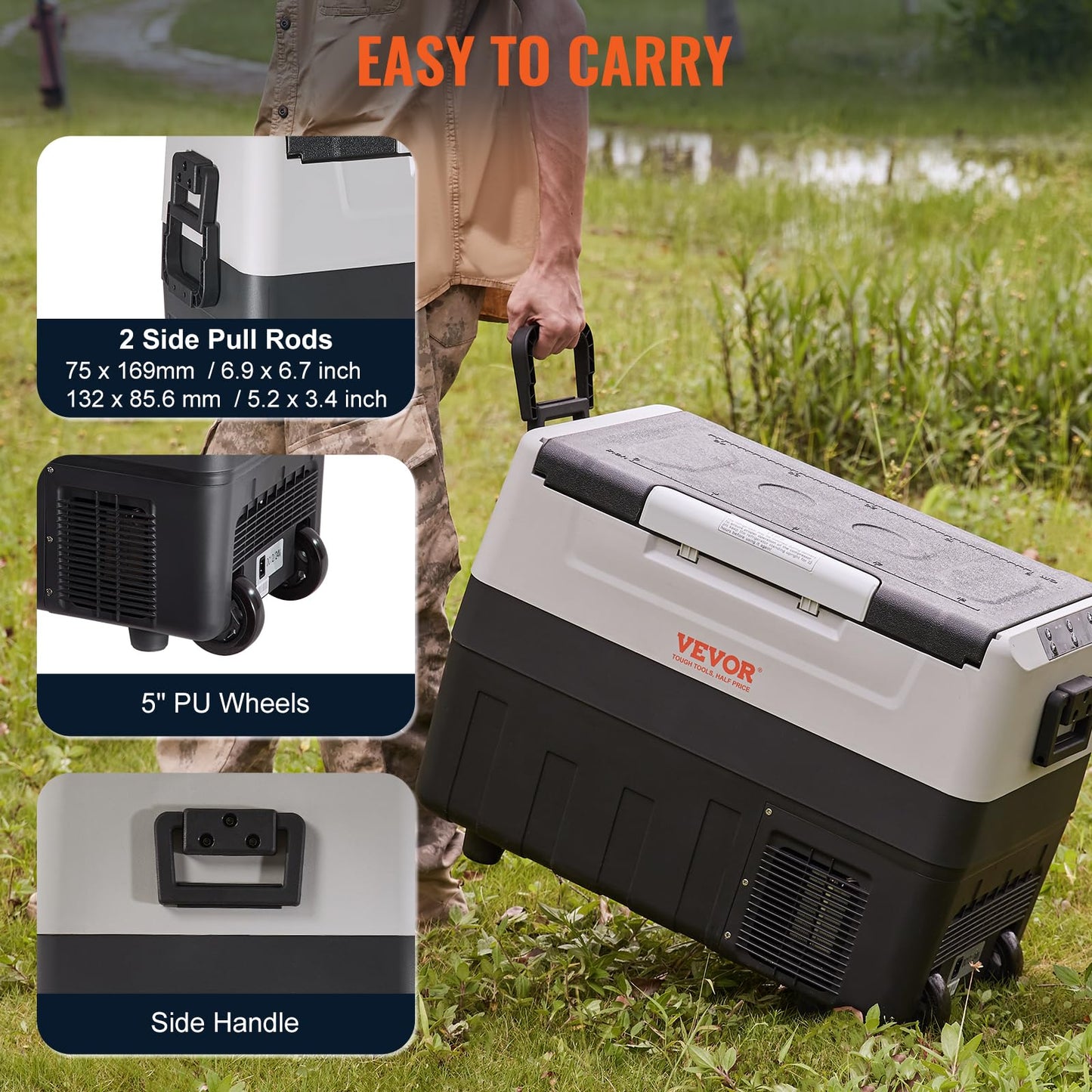 VEVOR Kompressor Kühlbox 55 L – Tragbar mit Griff & Rollen, Dual-Zone, -20 °C bis 10 °C, 12/24 V & 230 V, für Auto, LKW, Boot & Camping