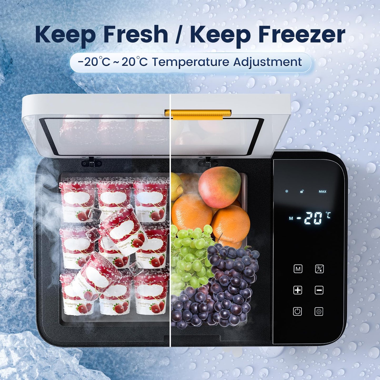 HCALORY (KROAK) Kompressor Kühlbox 28 L – Elektrischer Mini-Kühlschrank -20 °C bis 20 °C, 12/24 V, tragbare Gefrierbox für Auto, Camping & Boot