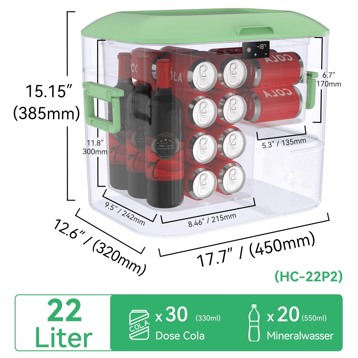 BINGI Kompressor Kühlbox 22 L – Tragbarer Auto-Kühlschrank 12/24 V & 230 V, Mini-Gefrierschrank -18 °C bis 15 °C für Auto, Camping & Zuhause