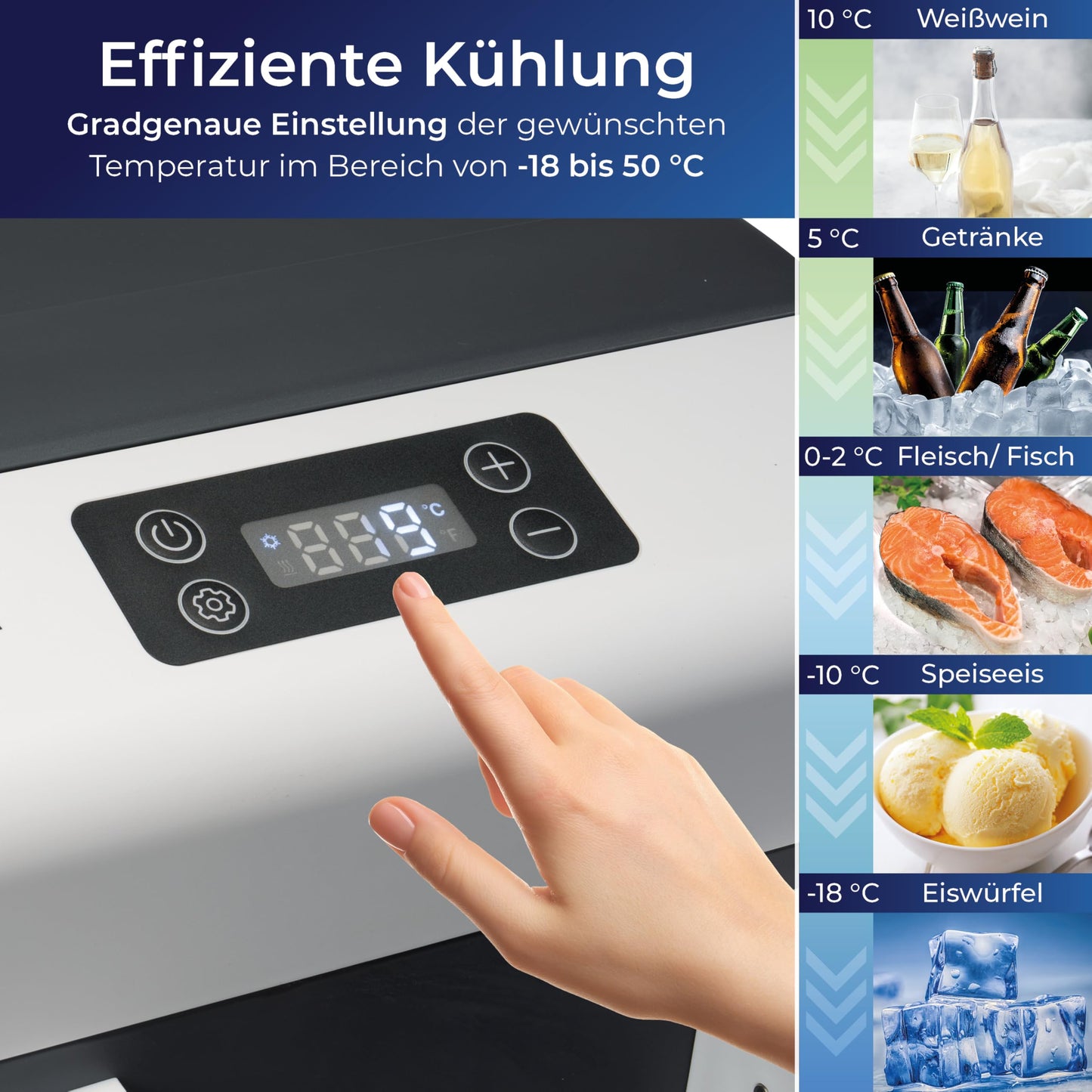KLAMER Kompressor Kühlbox 45 L – Elektrische Kühl- & Warmhaltebox mit 12 V/230 V, bis -18 °C, mit Rollen, XXL Auto-Kühlbox in Grau