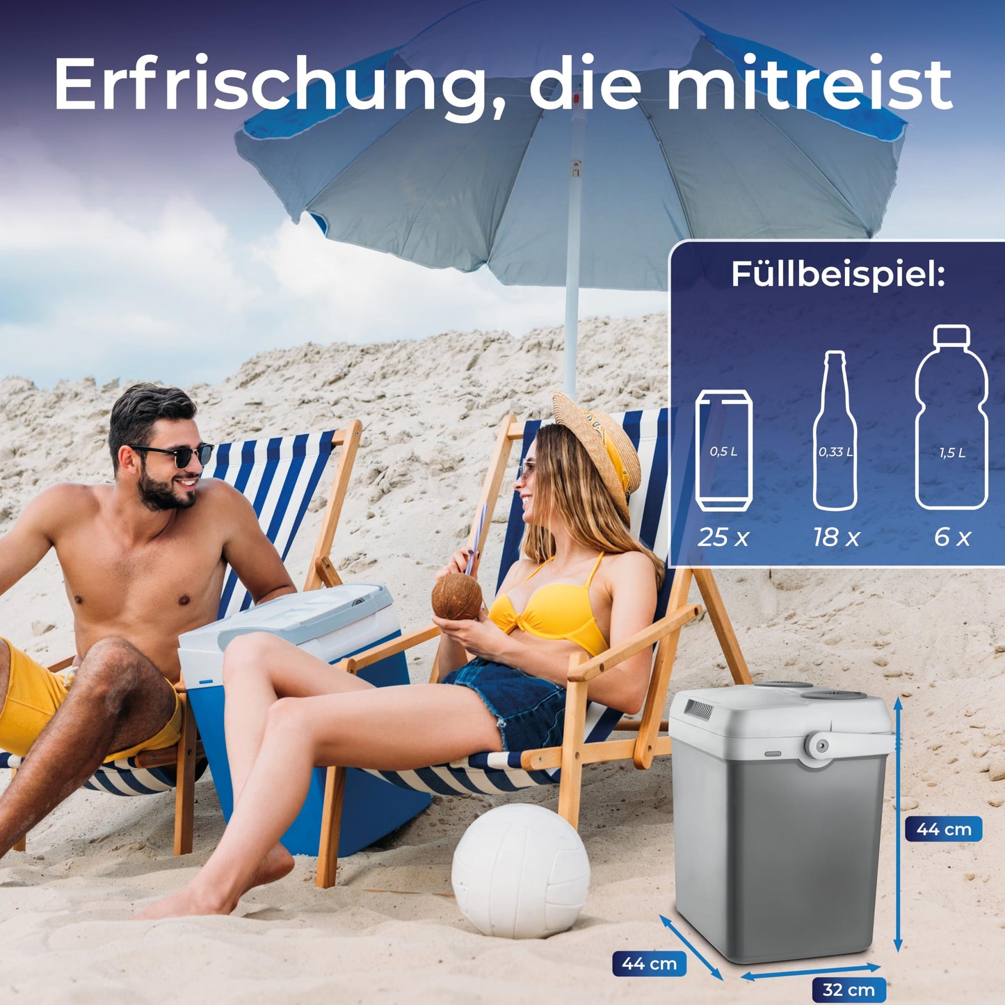KLAMER elektrische Kühlbox 25 L – Mit Kühl- & Warmhaltefunktion, 12 V/230 V Anschlüsse, tragbare Auto-Kühlbox für Camping, Garten & Ausflüge, grau
