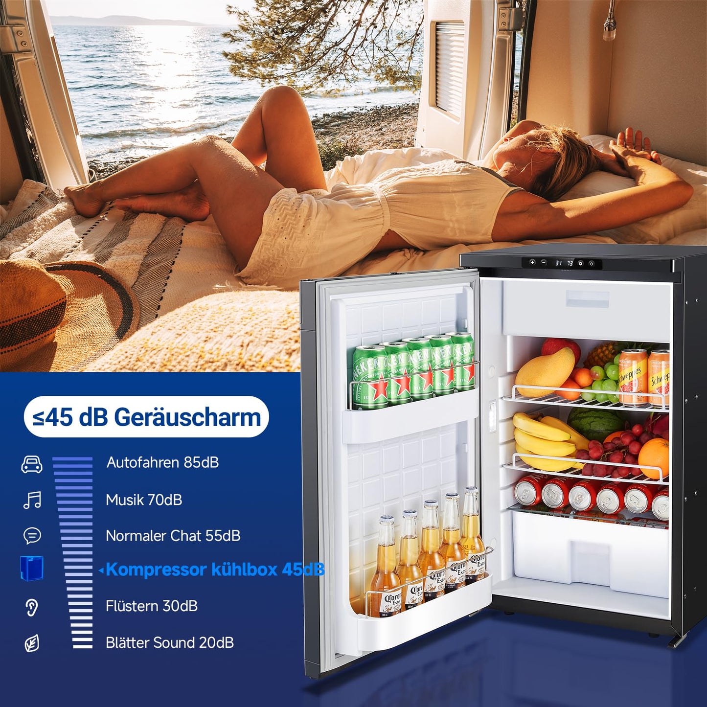 AAOBOSI Kompressor Kühlbox 83 L – Mit App-Steuerung, 12/24 V, bis -20 °C, elektrische Kühlbox mit LED für Auto, Wohnwagen, Camping & Reisen