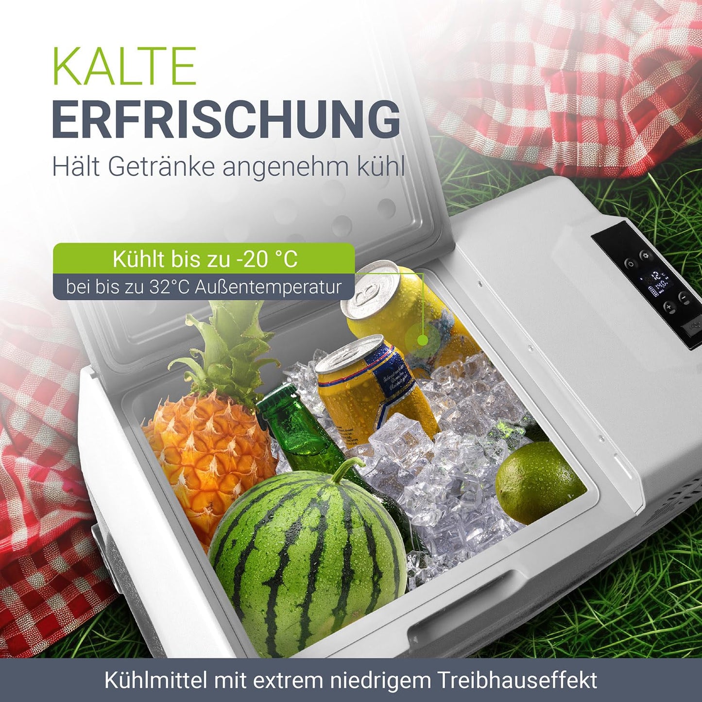 Juskys Kompressor Kühlbox 30 Liter 12/24/230 V für Auto, Lkw, Reisemobil, Camping - Mini Kühlschrank kalt & warm - Kompressorkühlbox Steckdose - Grau