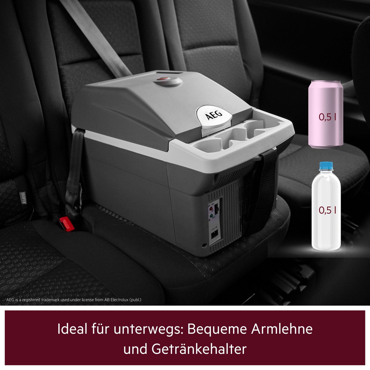 AEG Automotive Board-Bar BK 16 Thermoelektrische Kühl- und Warmhaltebox 16 Liter, 12 Volt für Auto und Steckdose, anschnallbar im PKW
