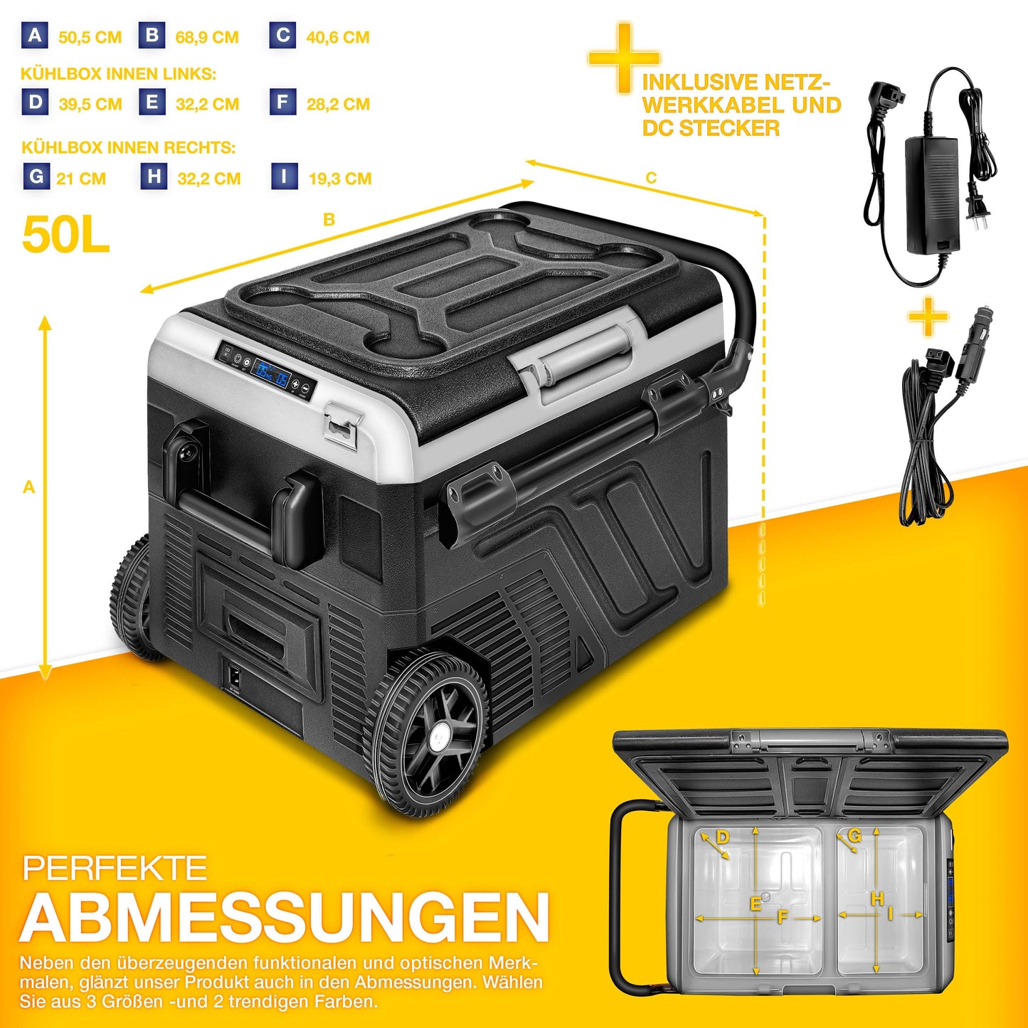 tillvex® Kompressor Kühlbox 50 L – Elektrische Gefrierbox mit WiFi-App, 12/24 V & 230 V, bis -20 °C, tragbarer Kühlschrank für Auto & Camping, schwarz