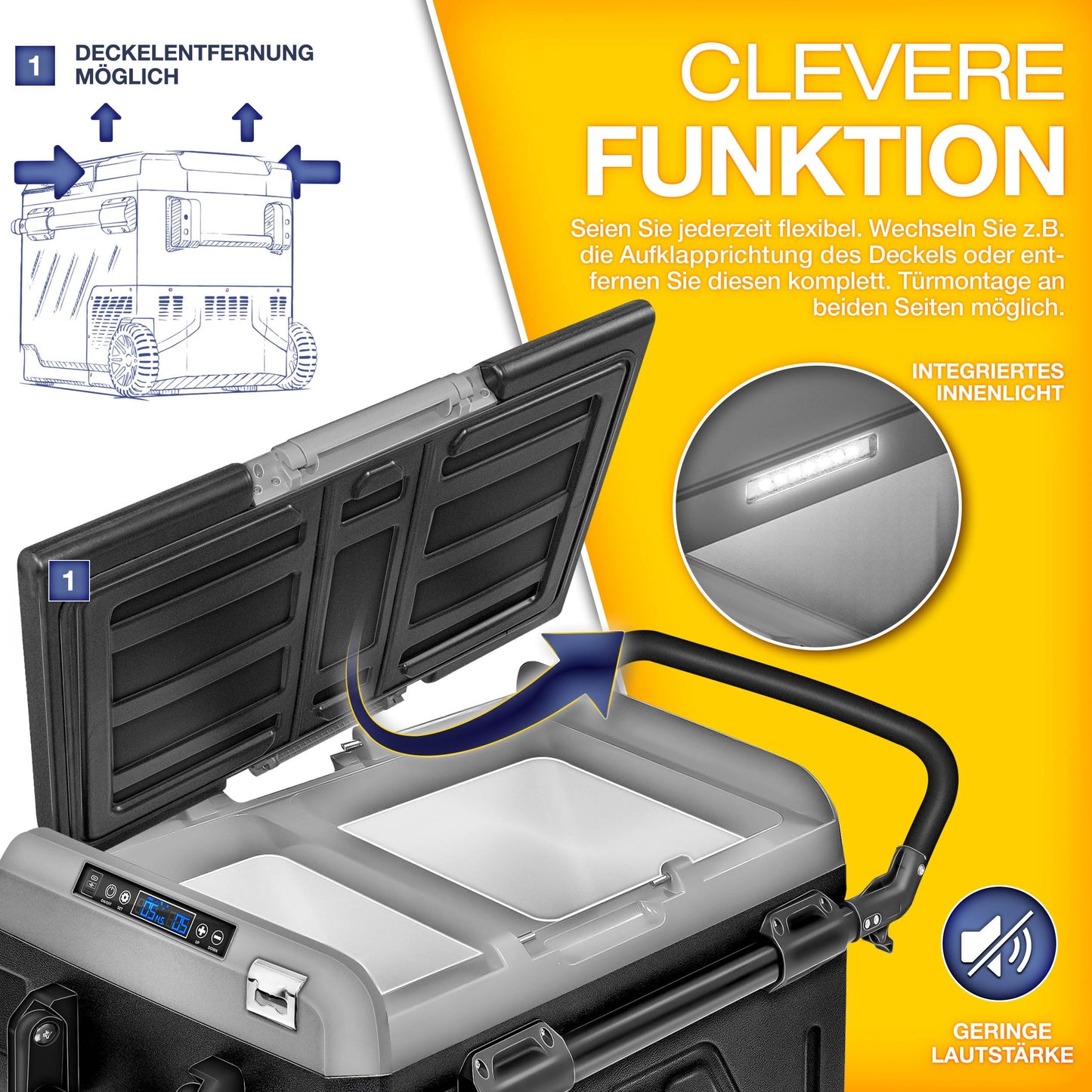 tillvex® Kompressor Kühlbox 50 L – Elektrische Gefrierbox mit WiFi-App, 12/24 V & 230 V, bis -20 °C, tragbarer Kühlschrank für Auto & Camping, schwarz