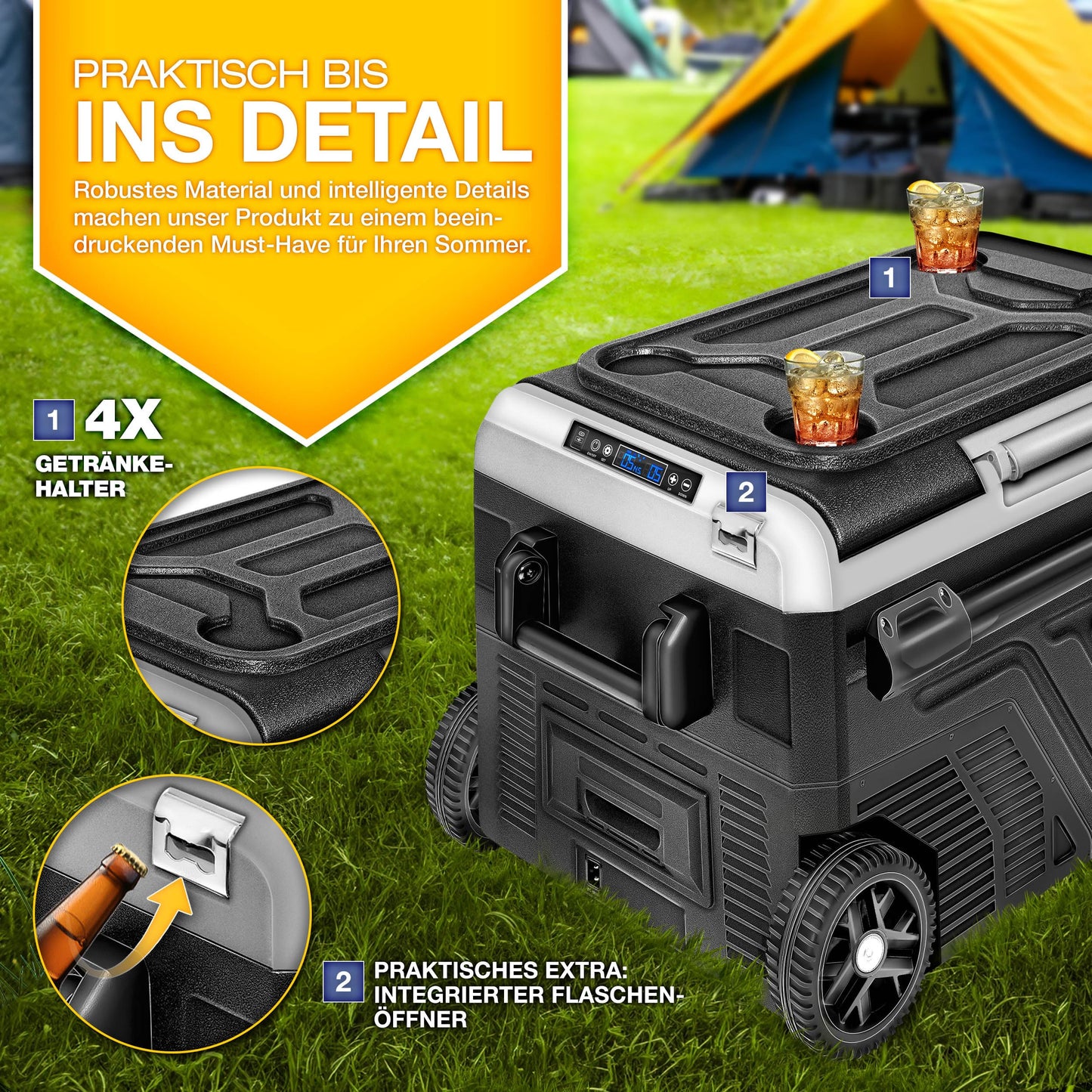 tillvex® Kompressor Kühlbox 50 L – Elektrische Gefrierbox mit WiFi-App, 12/24 V & 230 V, bis -20 °C, tragbarer Kühlschrank für Auto & Camping, schwarz