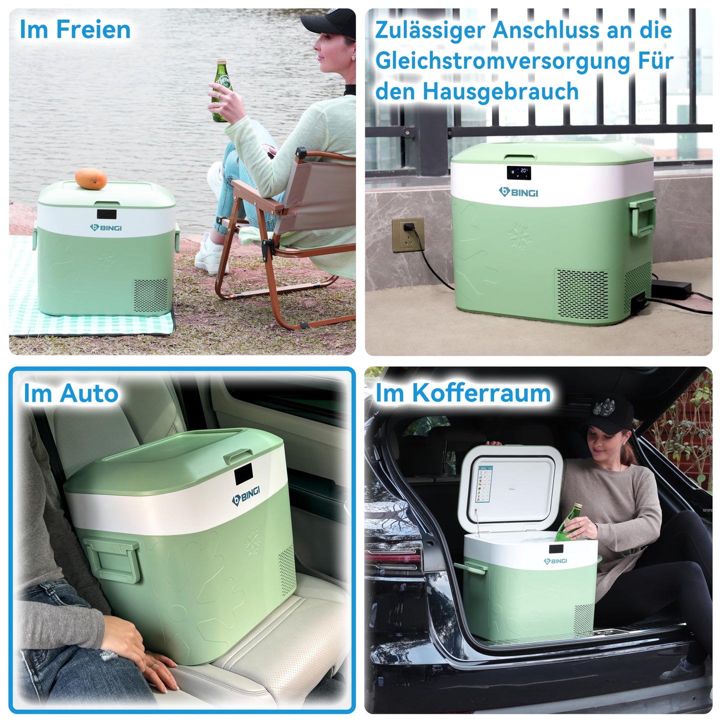 BINGI Kompressor Kühlbox 22 L – Tragbarer Auto-Kühlschrank 12/24 V & 230 V, Mini-Gefrierschrank -18 °C bis 15 °C für Auto, Camping & Zuhause
