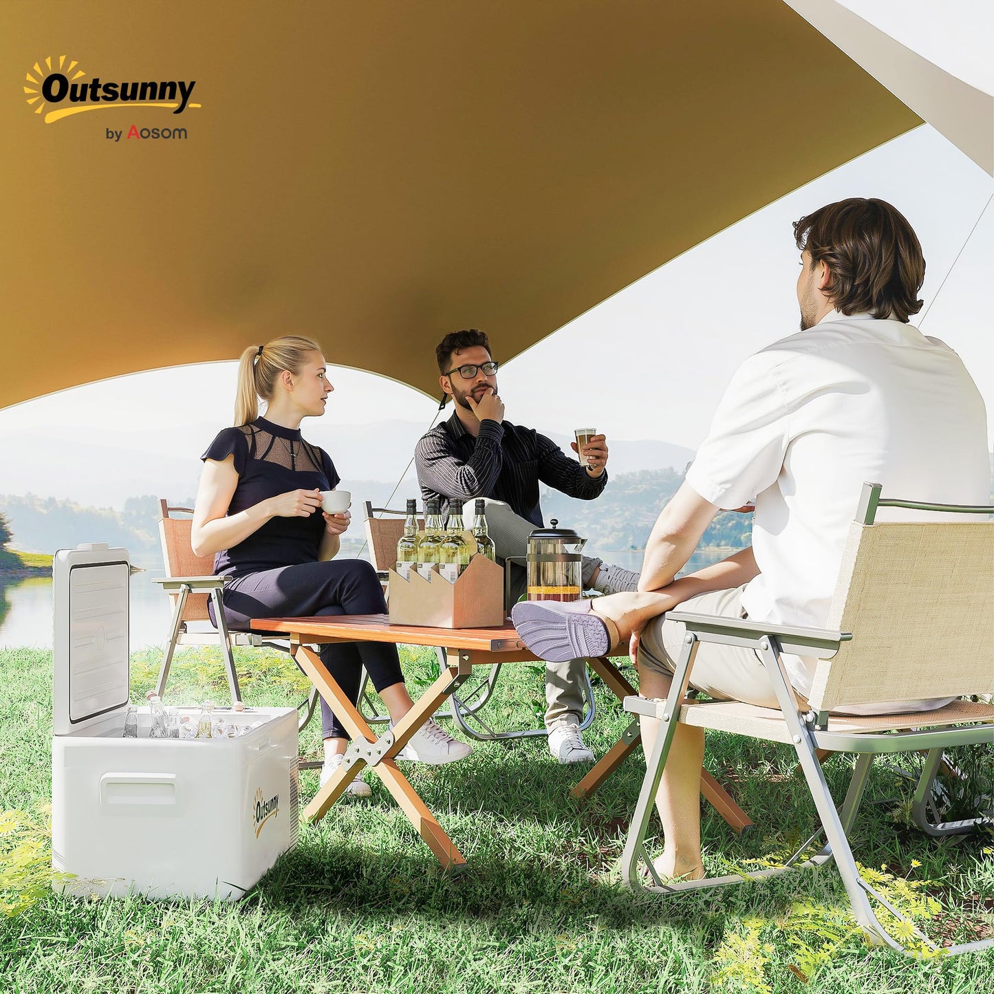 Outsunny Kompressor Kühlbox 16,8 L – Elektrisch, bis -20 °C, leise mit LED & ECO-Modus, 12/230 V Mini-Gefrierbox für Auto, Boot & Reisen, cremeweiß