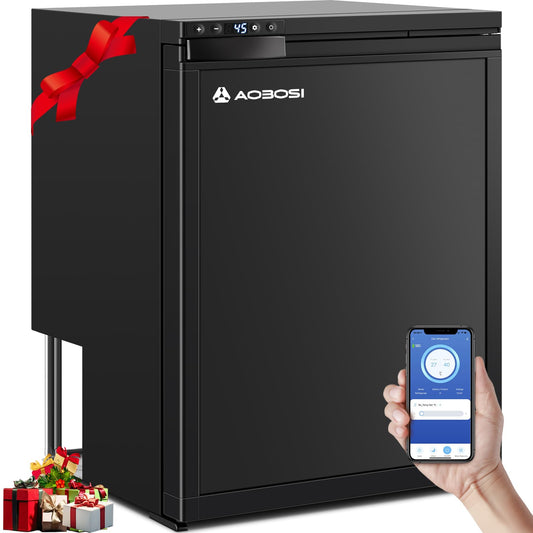 AAOBOSI Kompressor Kühlbox 65 L – Mit App-Steuerung, 12/24 V, bis -20 °C, elektrische Kühlbox mit LED für Auto, Wohnwagen, Camping & Reisen