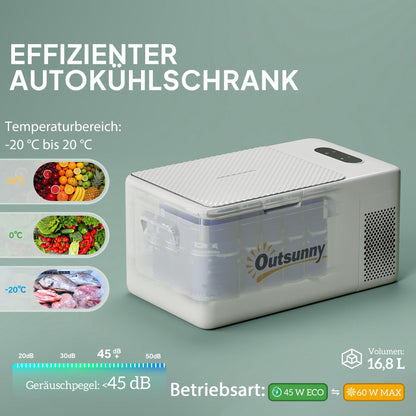 Outsunny Kompressor Kühlbox 16,8 L – Elektrisch, bis -20 °C, leise mit LED & ECO-Modus, 12/230 V Mini-Gefrierbox für Auto, Boot & Reisen, cremeweiß