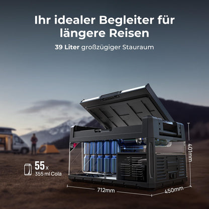 BougeRV Rocky2 Kompressor Kühlbox 39 L – Mit 173Wh Akku, Dual Zone, 12/24 V & 230 V, Solaraufladung, bis -20 °C, für Auto, Camping & Reisen