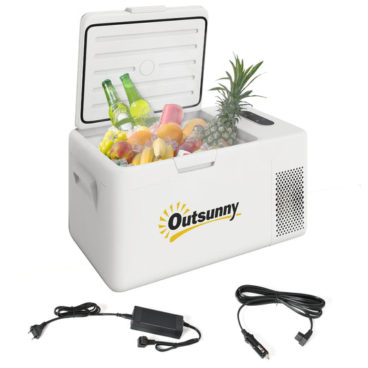 Outsunny Kompressor Kühlbox 16,8 L – Elektrisch, bis -20 °C, leise mit LED & ECO-Modus, 12/230 V Mini-Gefrierbox für Auto, Boot & Reisen, cremeweiß