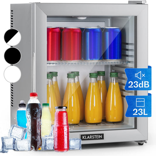 Klarstein Mini-Kühlschrank 23 L – Leiser Getränkekühlschrank mit Glastür, verstellbaren Ablagen, 12–18 °C, ideal für Snacks & Kosmetik