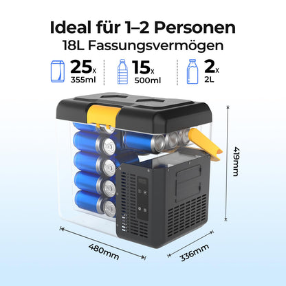 BougeRV CRH Kompressor Kühlbox 18 L – Mit 173Wh Akku, App-Steuerung, 12/230 V, tragbar, -20 °C bis 20 °C für Camping, Reisen & Boot